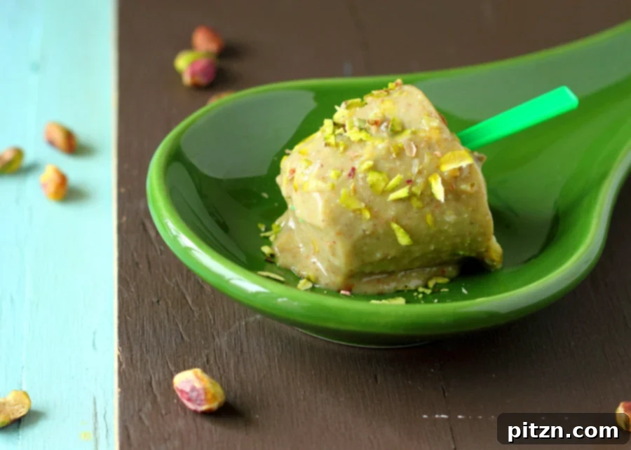 Vegan Gluten-Free Pistachio Almond Cardamom Kulfi Pops 2 Creamy Pistachio Almond Cardamom Popsicle - Indian Pista Kulfi Dessert. Non Dairy Ice Cream. Vegan Gluten-free Soy-free Recipe.