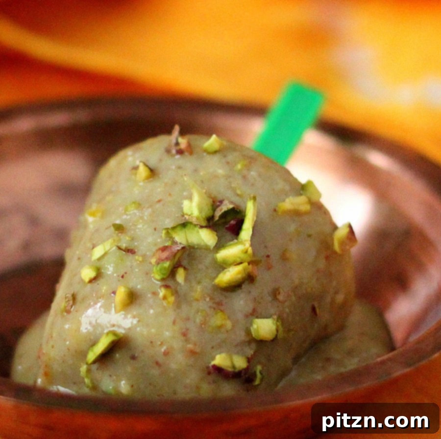 Vegan Gluten-Free Pistachio Almond Cardamom Kulfi Pops 6 Creamy Pistachio Almond Cardamom Popsicle - Indian Pista Kulfi Dessert. Non Dairy Ice Cream. Vegan Gluten-free Soy-free Recipe.
