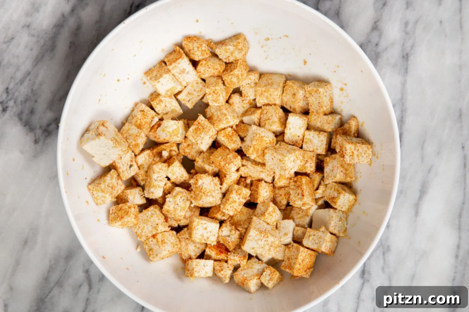 Vegan Tofu Matar 8 tofu cubes tossed with spices