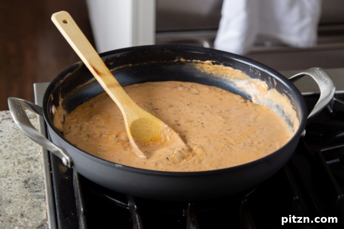 Creamy Fenugreek Tofu and Chickpea Curry 19 Finished vegan curry sauce in the pan, smooth and rich, ready for the proteins