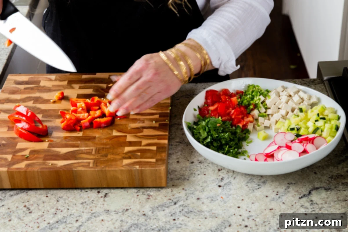Wholesome Chaat Masala Chopped Salad 9 chopping the bell pepper