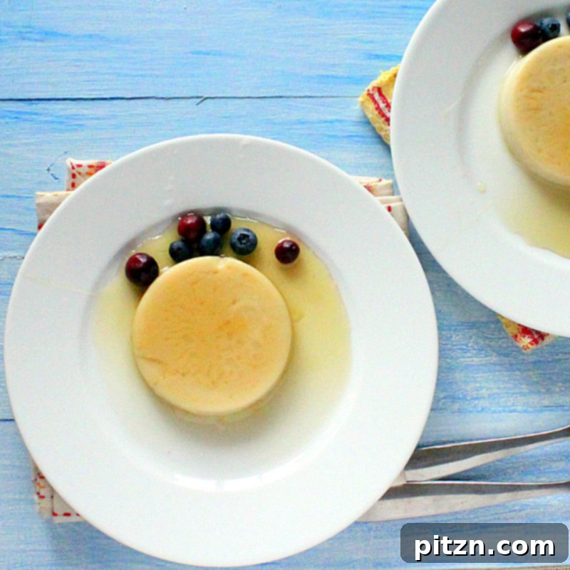 A serving of vegan caramel flan on a plate, showcasing its smooth texture and rich caramel layer.