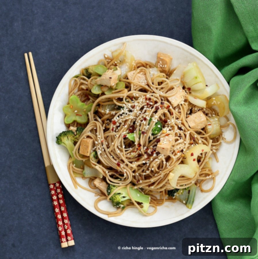 Tofu Broccoli Bok Choy Stir fry with Soba Noodles | Vegetable Stir Fry