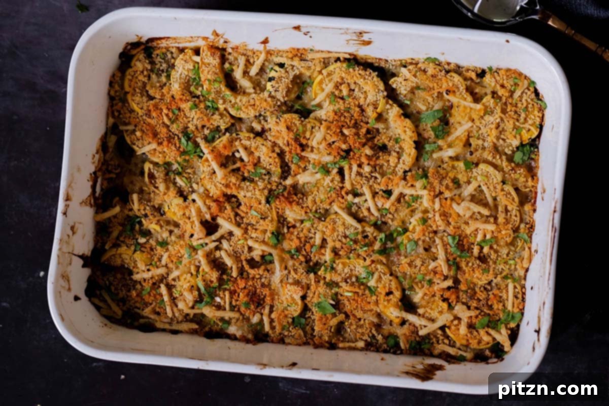 Comforting Delicata Squash and White Bean Casserole 25 delicata squash casserole in the baking pan after baking