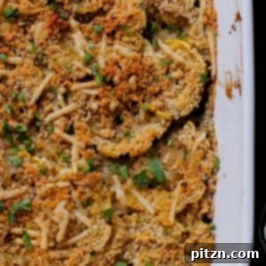 close-up of delicata squash casserole in the baking pan after baking