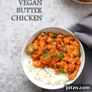 A rich and creamy Instant Pot Vegan Butter Chicken with soy curls and chickpeas, ready to be served.