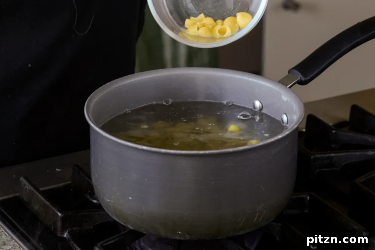 Vegan Marry Me Chicken Pasta 8 Adding pasta to boiling salted water