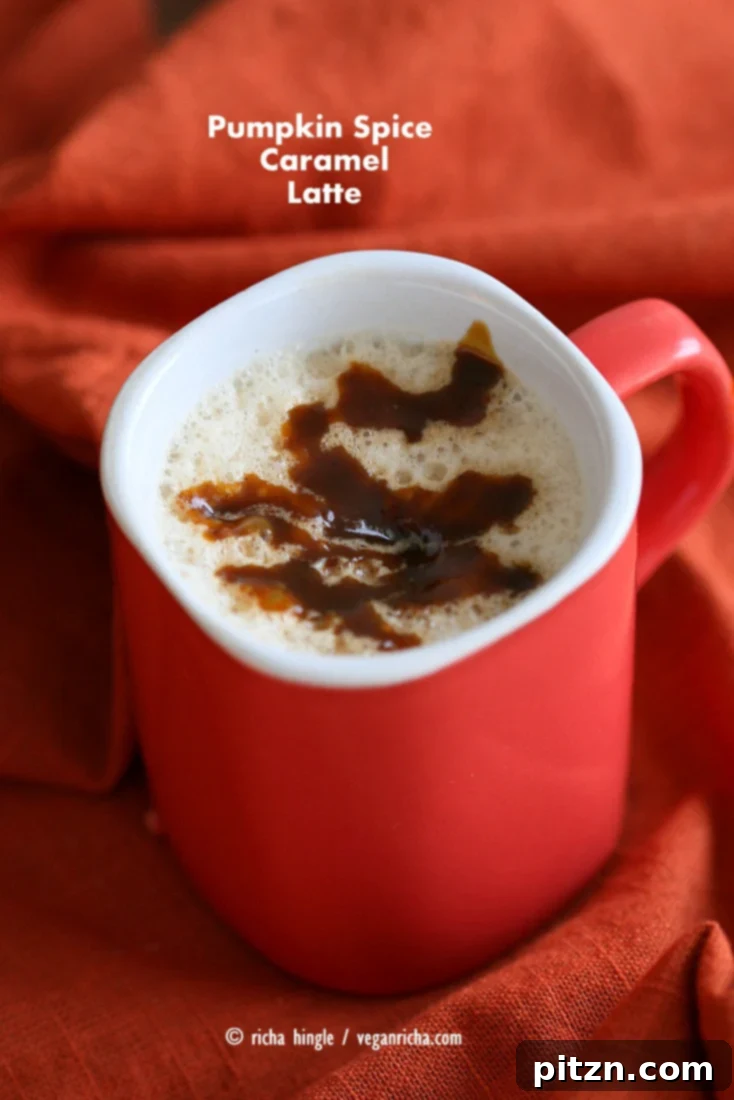 Cozy Vegan Pumpkin Spice Caramel Latte 2 Vegan Pumpkin Spice Caramel Latte. This Pumpkin Spice Latte uses a caramel sauce made with pumpkin puree, spices and coconut sugar. Use as much or as little as you like. Vegan Gluten-free Soy-free Recipe. | Vegan Richa