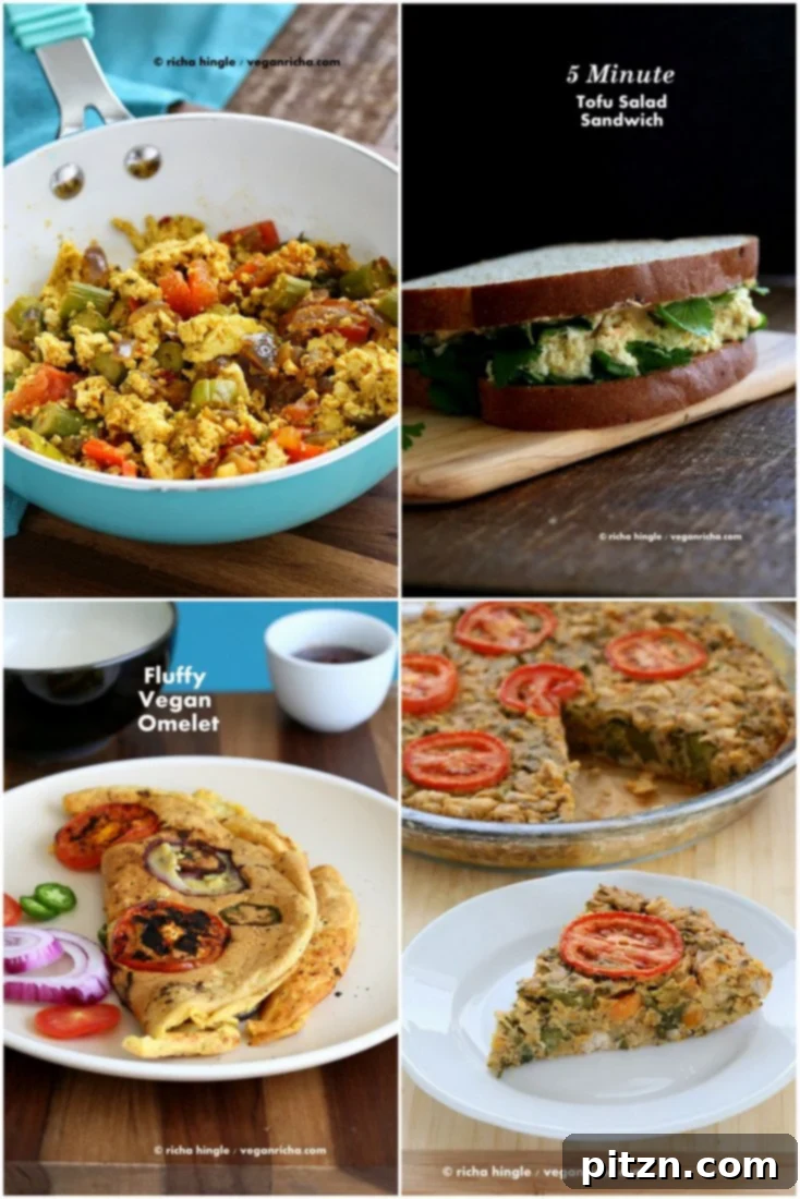 A vibrant and savory vegan breakfast spread, including tofu scramble and frittata, perfect for Valentine's Day.
