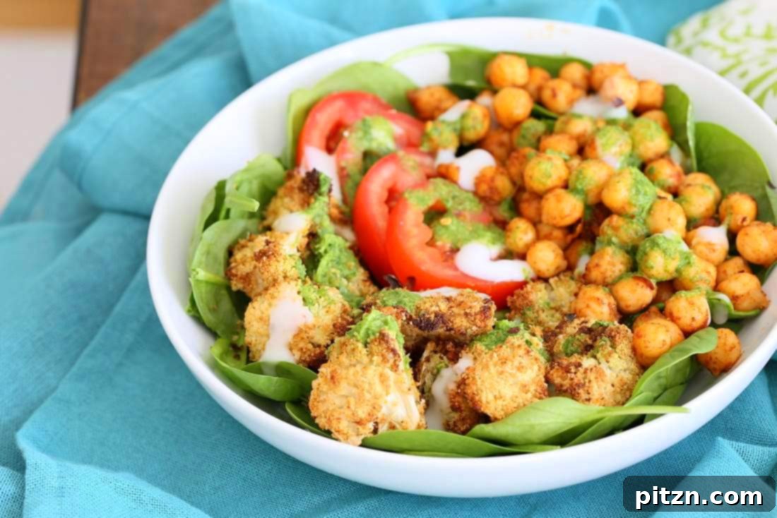 Vibrant Moroccan Harvest Bowl with Zesty Herb Drizzle 3 Moroccan Chickpea Cauliflower Bowl with Herb sauce | Vegan Richa