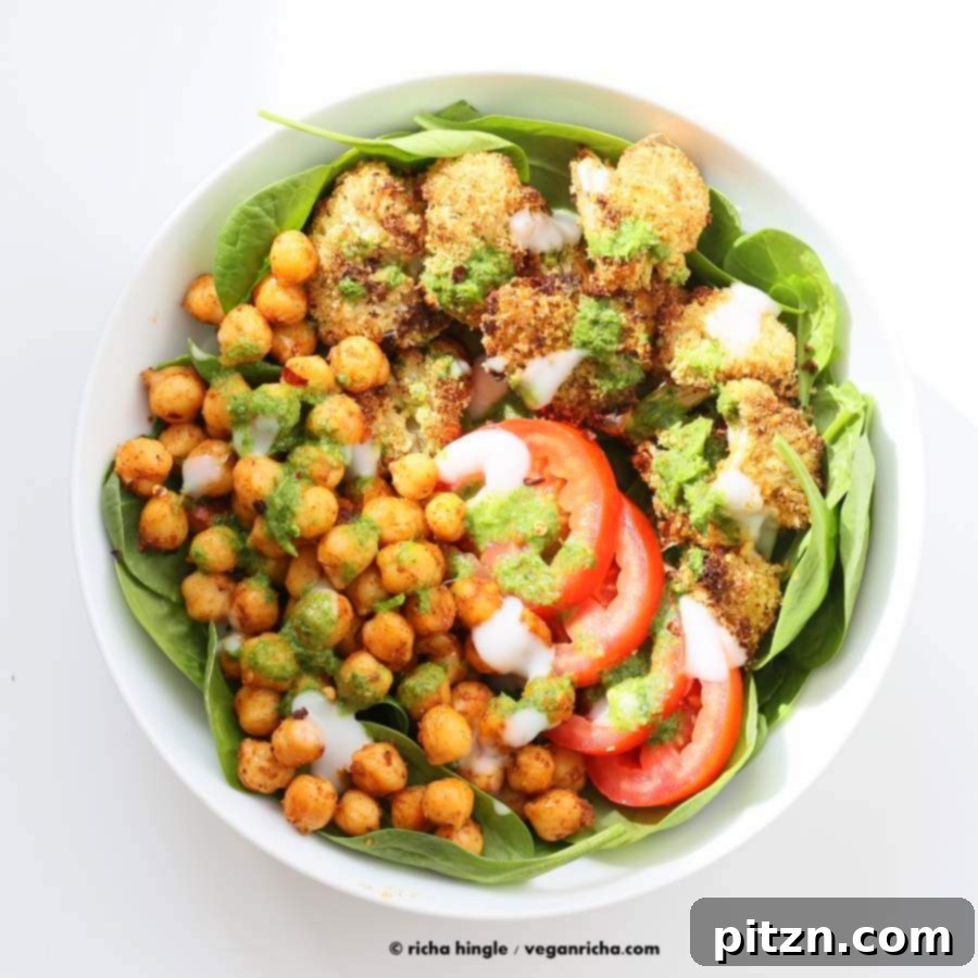 Vibrant Moroccan Harvest Bowl with Zesty Herb Drizzle 7 Moroccan Chickpea Cauliflower Bowl with Herb sauce | Vegan Richa