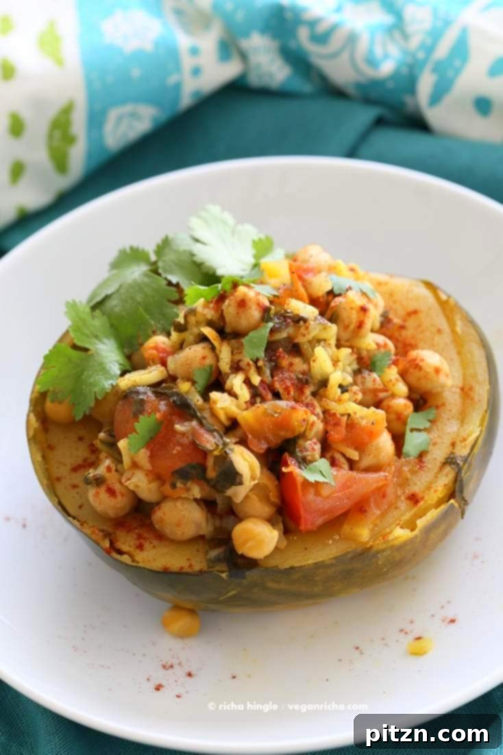 Quick Curried Chickpea Stuffed Acorn Squash 4 One-pot vegan pressure cooker meal: Curried Chickpea Stuffed Acorn Squash
