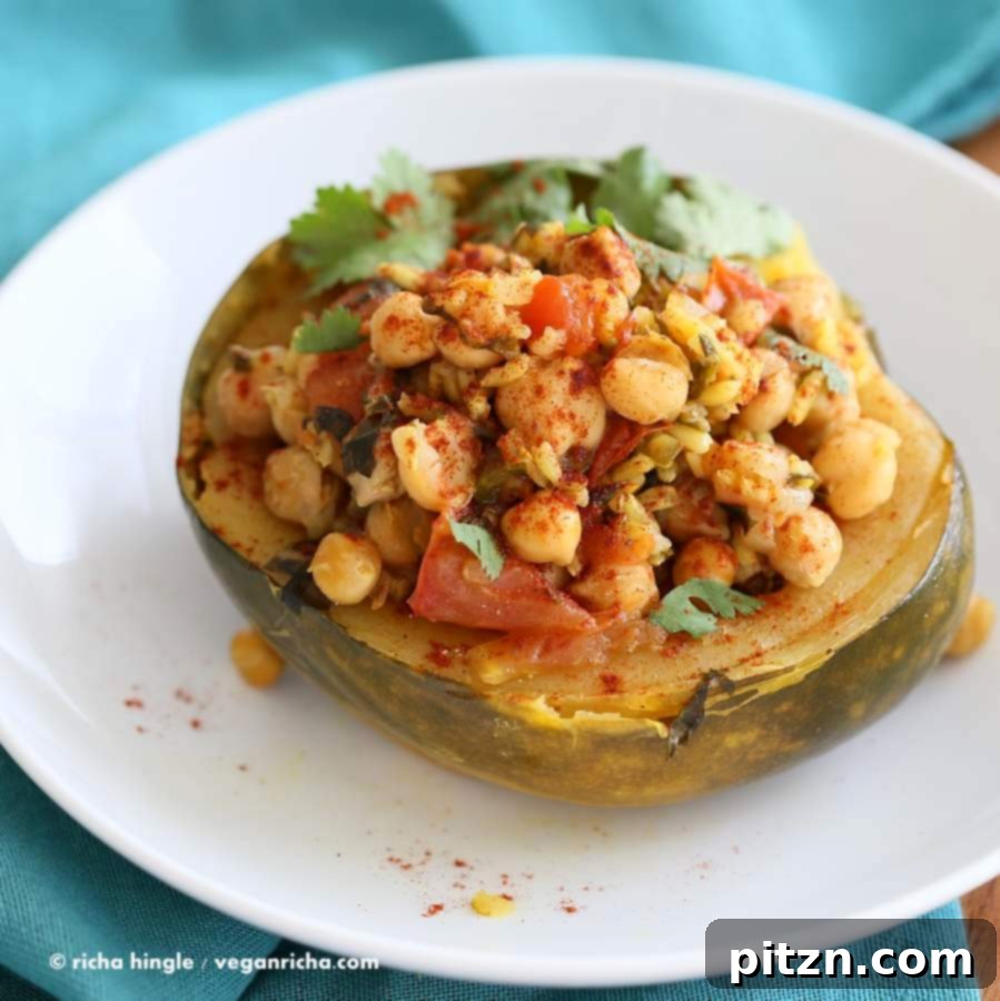 Quick Curried Chickpea Stuffed Acorn Squash 8 Pressure Cooker Curried Chickpea Stuffed Acorn Squash - final dish presentation