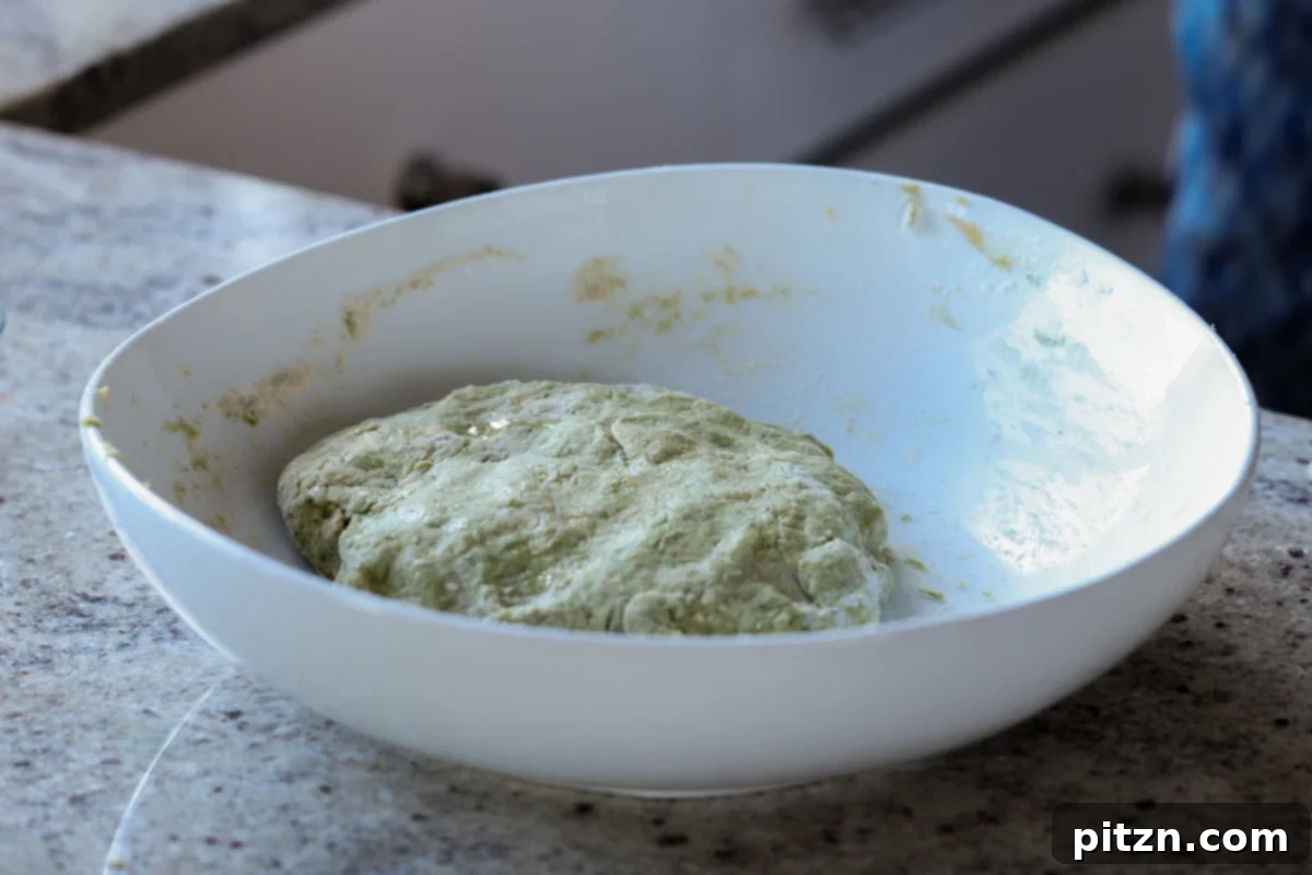 Yeast-Free Spinach Paratha Flatbread 15 The smooth and pliable spinach paratha dough after a thorough kneading process.
