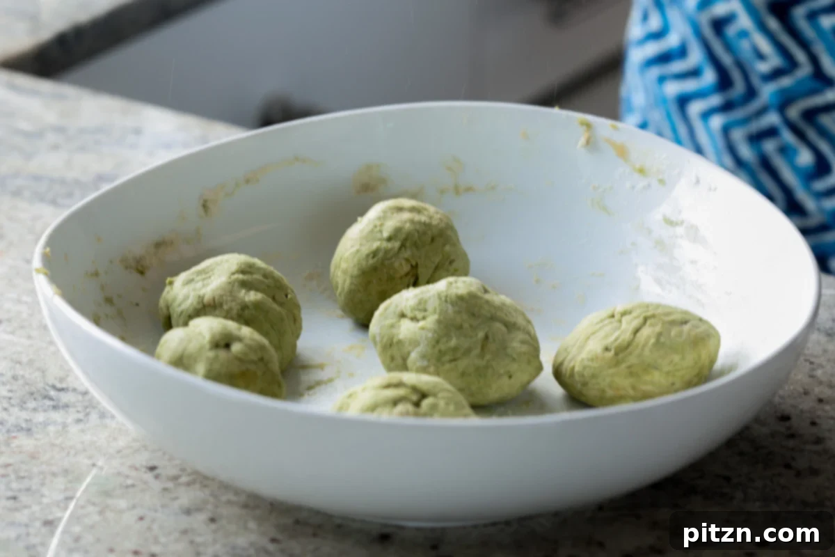 Yeast-Free Spinach Paratha Flatbread 21 Uniform dough balls, perfectly portioned and ready to be rolled into spinach parathas.