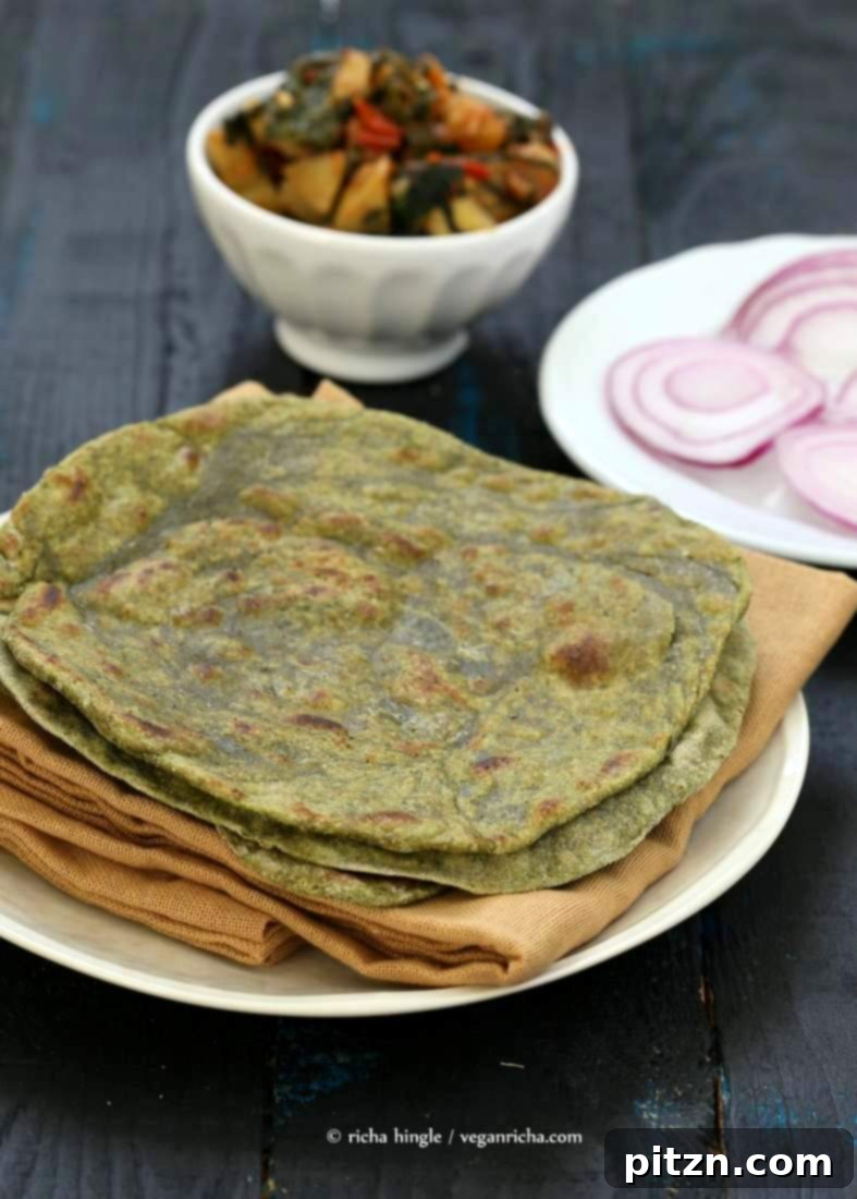 Yeast-Free Spinach Paratha Flatbread 5 Spinach Paratha flat bread | Vegan Richa