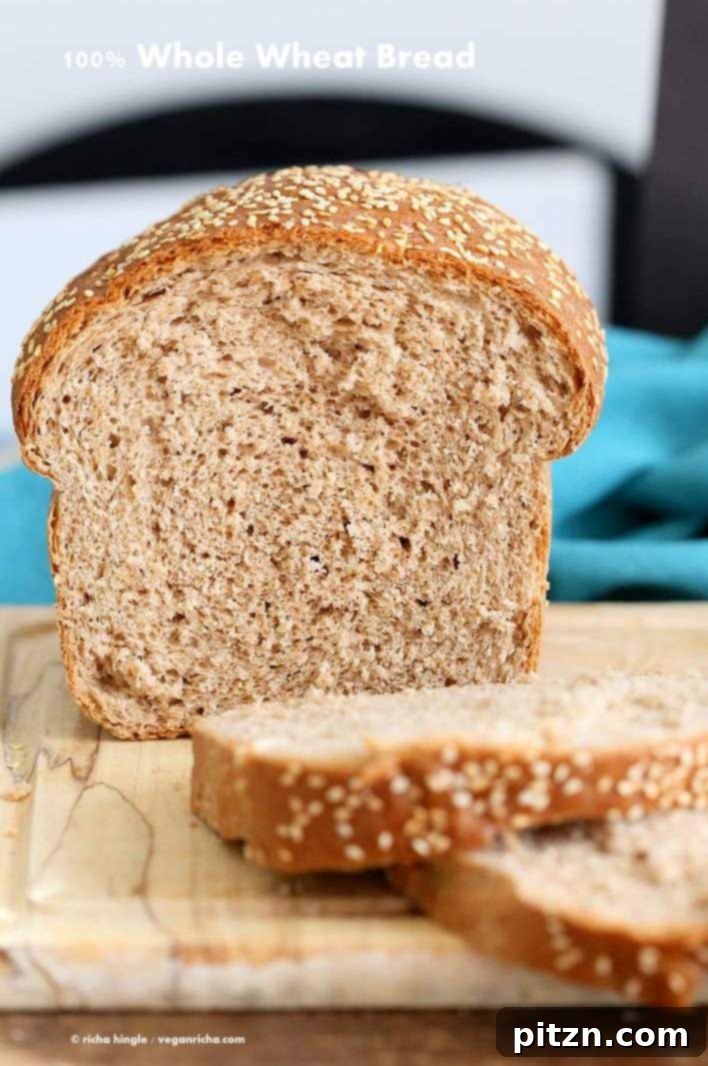 Homemade 100% Whole Wheat Bread 7 Slices of 100% Whole Wheat Bread ready to be enjoyed, showing the texture