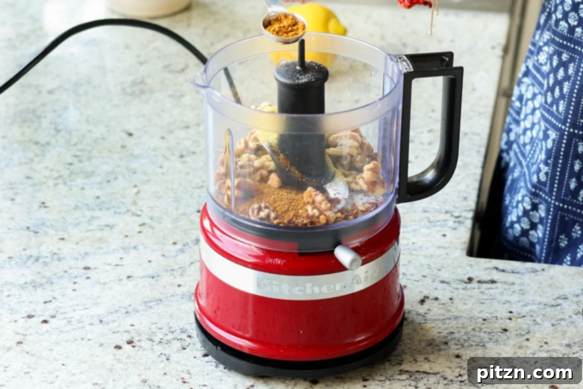 Walnuts in the food processor before grinding