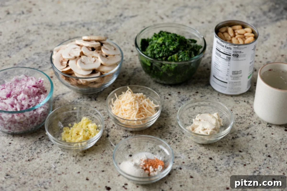 Ingredients for Spinach Mushroom Beans