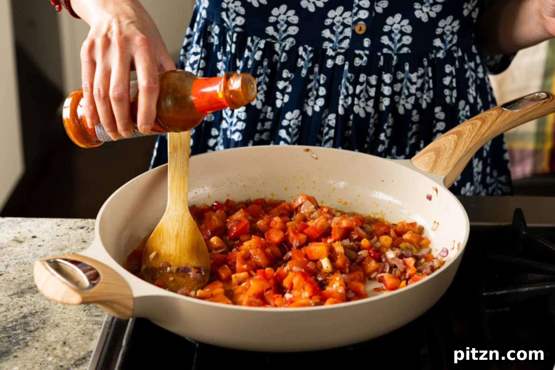 Peri Peri Pan Roasted Chickpeas 13 adding peri-peri sauce to the pan