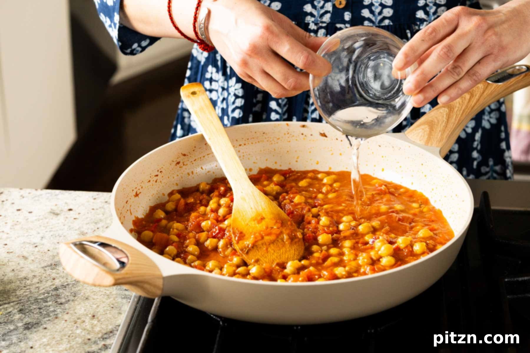Peri Peri Pan Roasted Chickpeas 16 adding water to the pan