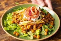 Tangy Garlic Vinegar Chickpeas with Crispy Potato Strips