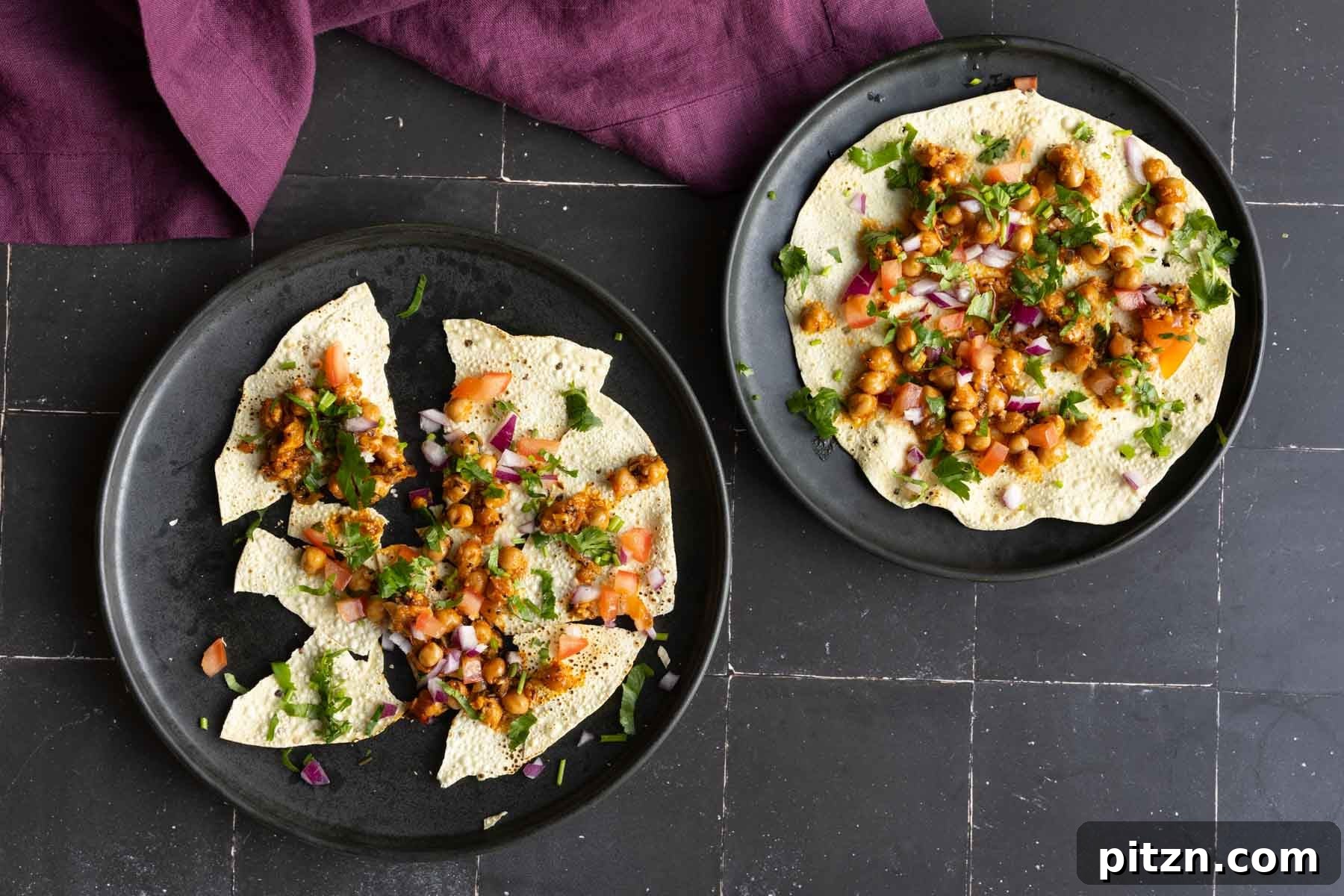 papadum nachos made with chili garlic chickpeas and crispy potatoes
