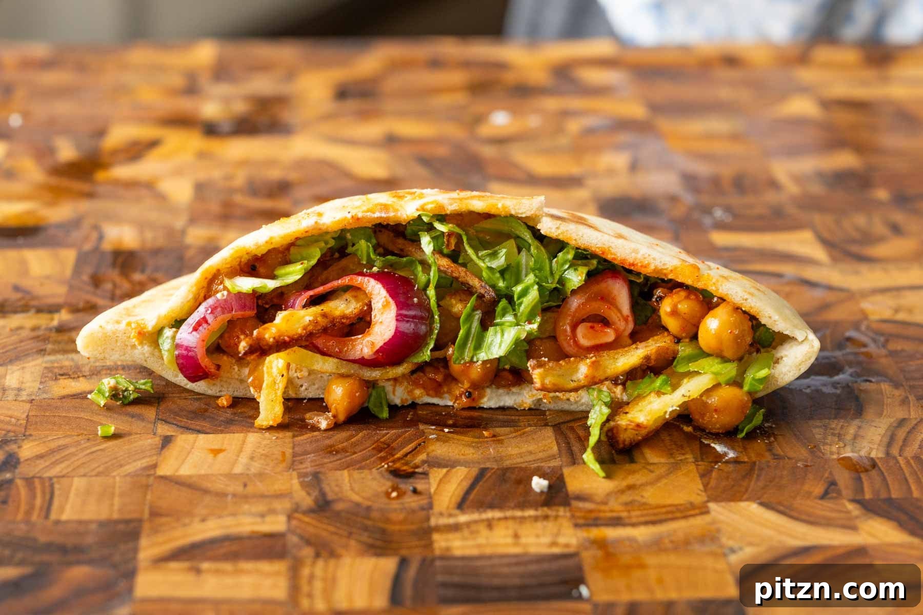 pita made with chili garlic chickpeas and crispy potatoes