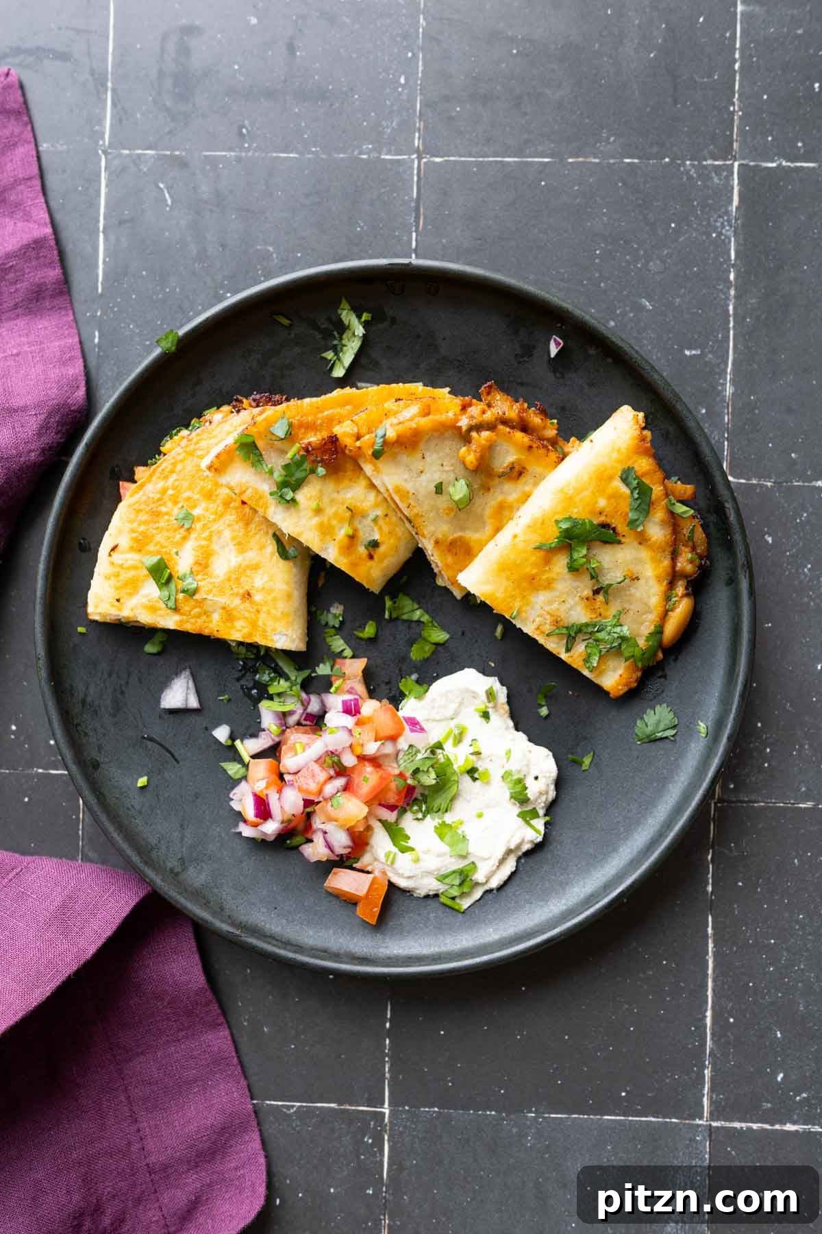 Chili Ginger Garlic Beans with Cumin Whipped Tofu and Onion Salad 5 crispy tacos made with the chili garlic beans